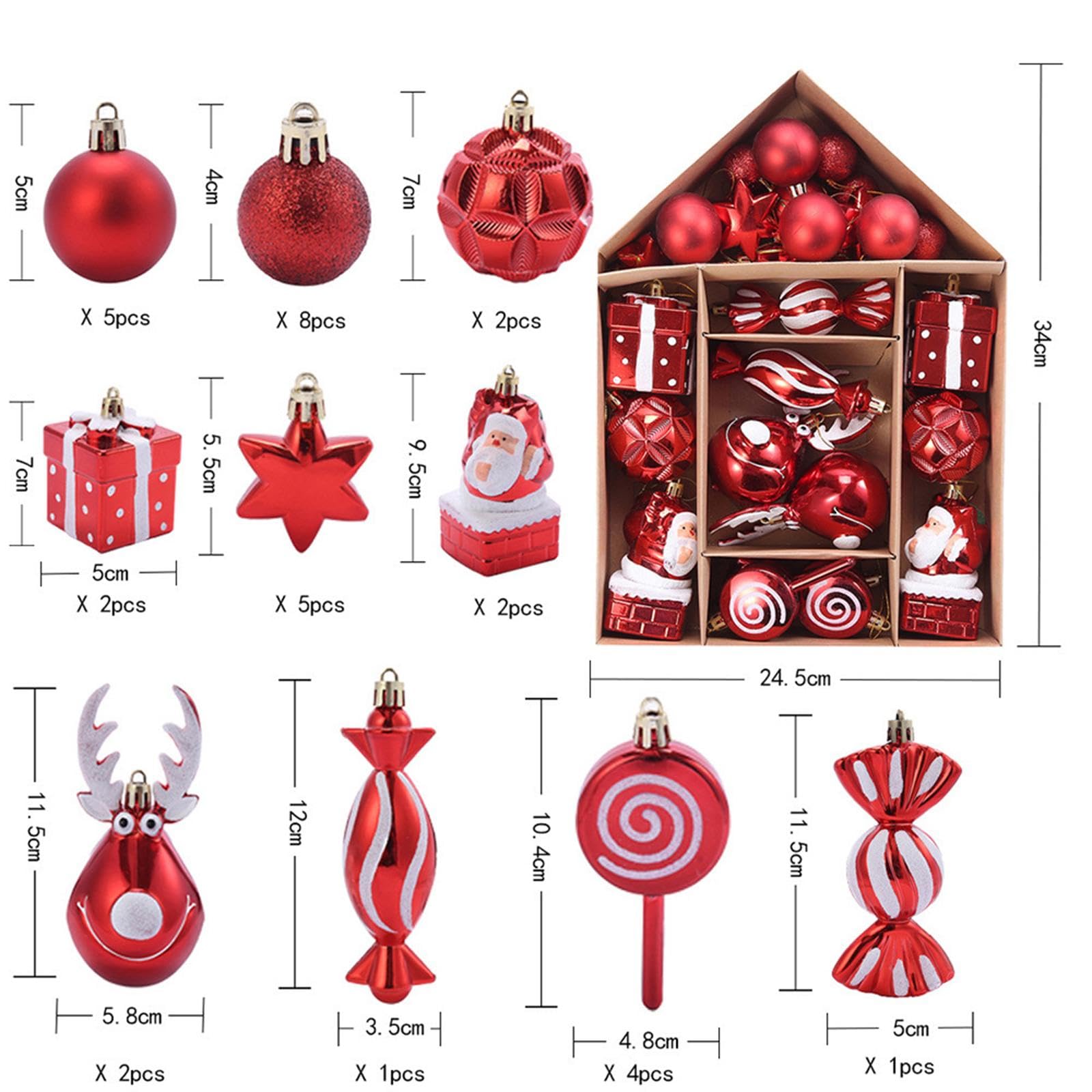 Oshhni Weihnachtskugeln, Ornamente, Weihnachtsbaumdekoration, Anhänger, Weihnachtskugeln, große Menge für Partygeschenke, Festliche Winterfeiertage auf der, Rotes Bonbon-Set