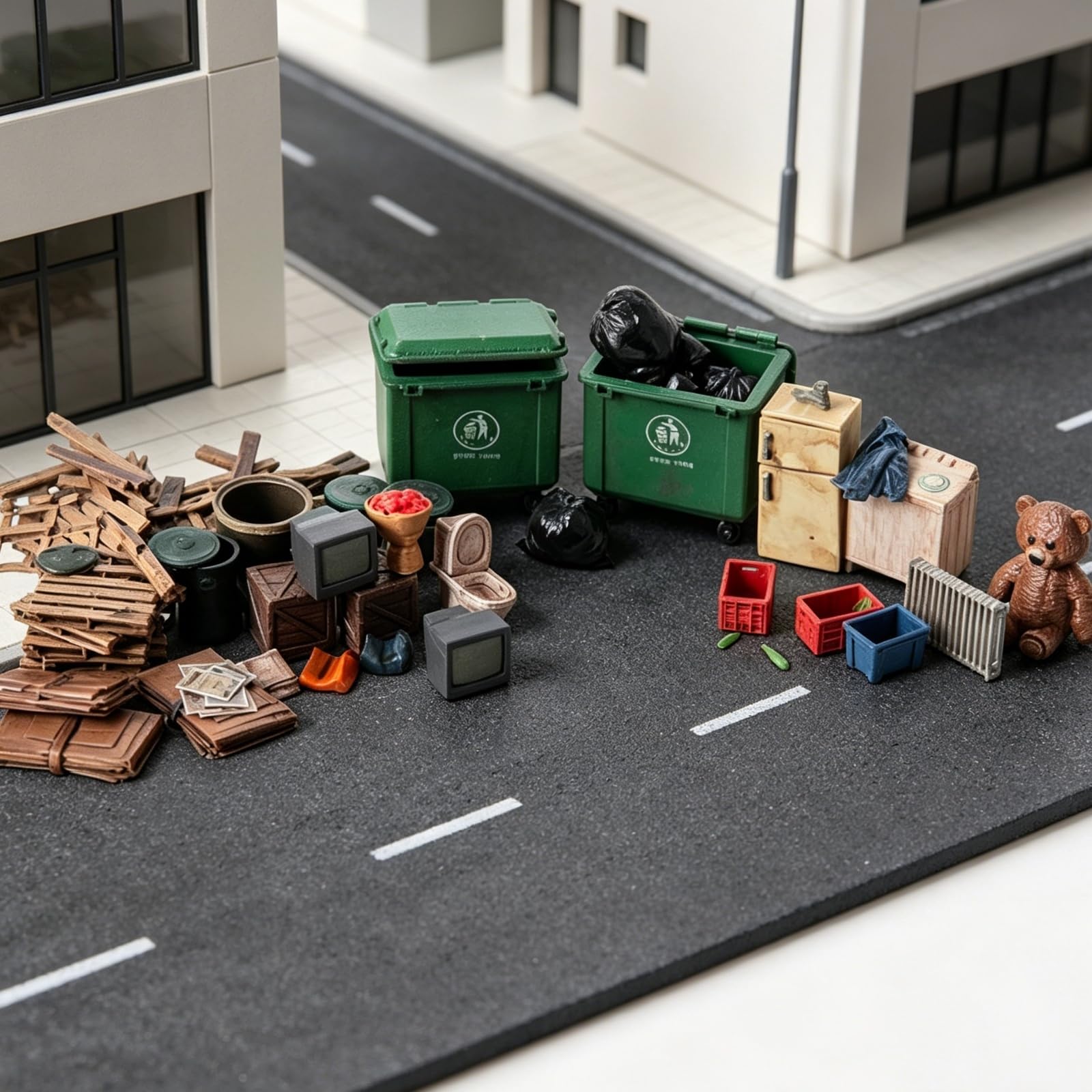 predolo Miniature City Scene Modello Cittadino Diorama Pulizia Stradale Scena Rifiuti Accessorio Micro Paesaggio in Resina Realistica per Angoli Trascurati