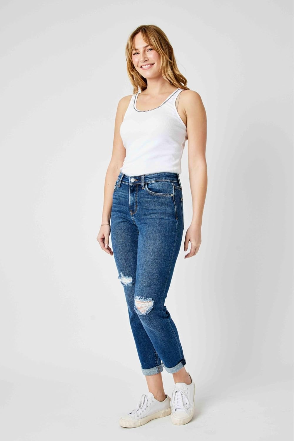 Judy Blue Mid-Rise Distressed Slim Jeans, Style 82607, Size 11 Blue