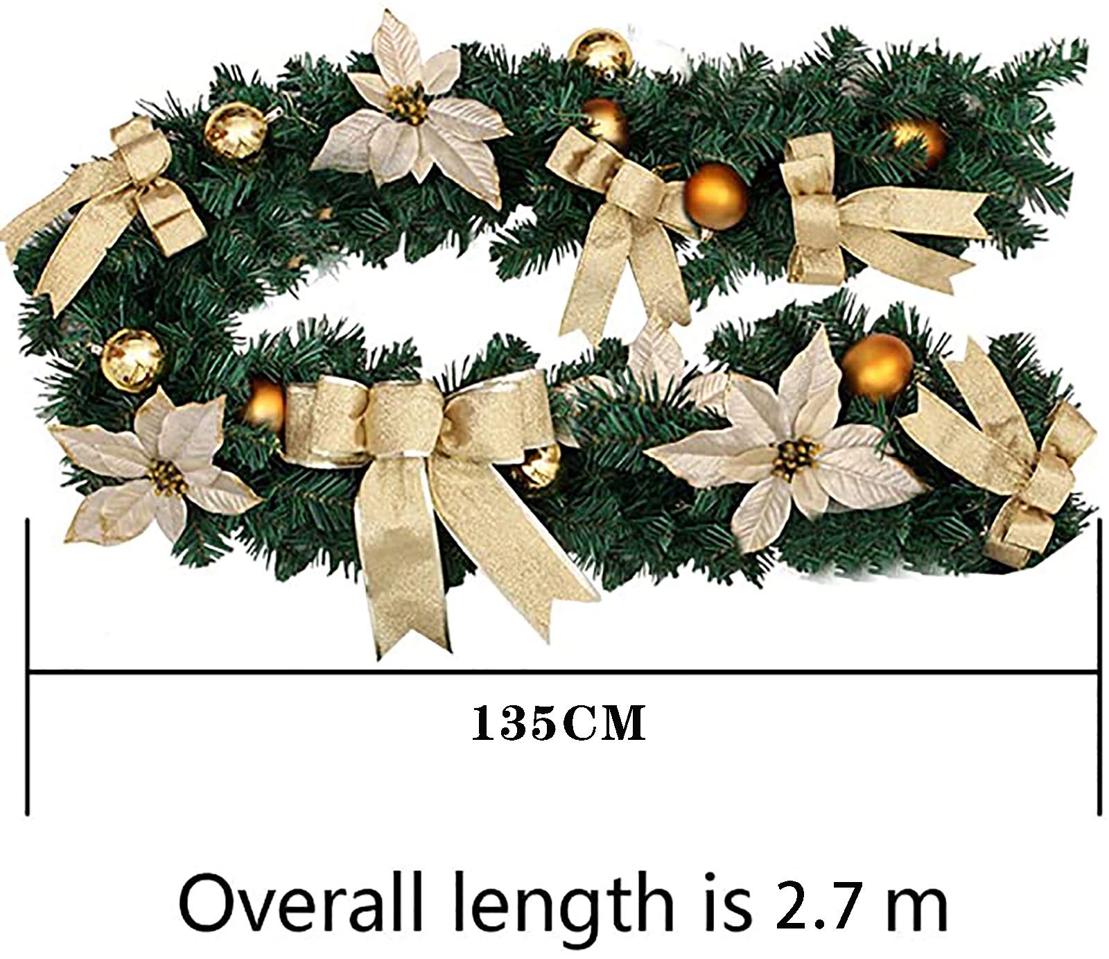 Decorazioni Natalizie (Oro), Scale caminetti Albero Giardino Ghirlanda Festiva, Ghirlanda Natalizia con Fiocco di Fiori, Ghirlanda Natalizia Verde 1PCS 6Ft, Decorazioni ghirlande Natalizie Art
