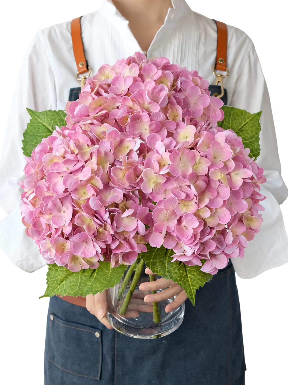 JINWOE 3pcs 21" Pink Real Touch Fake Hydrangea Flowers, Latex Full Lifelike Silk Artificial Hydrangeas Fake Flowers for Bouquet Table Centerpieces Spring Wedding Indoor Home