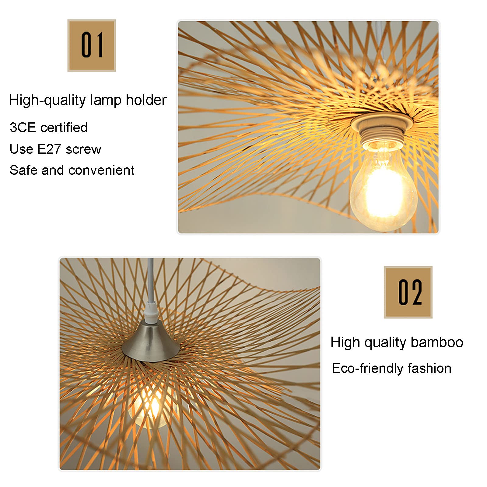 Lampadario Vintage in bambù Intrecciato Naturale e Rattan Intrecciato retrò Lampade Lampada a Sospensione in bambù Fatta a Mano, per Camera da Letto Sala da Pranzo Soggiorno Cucina