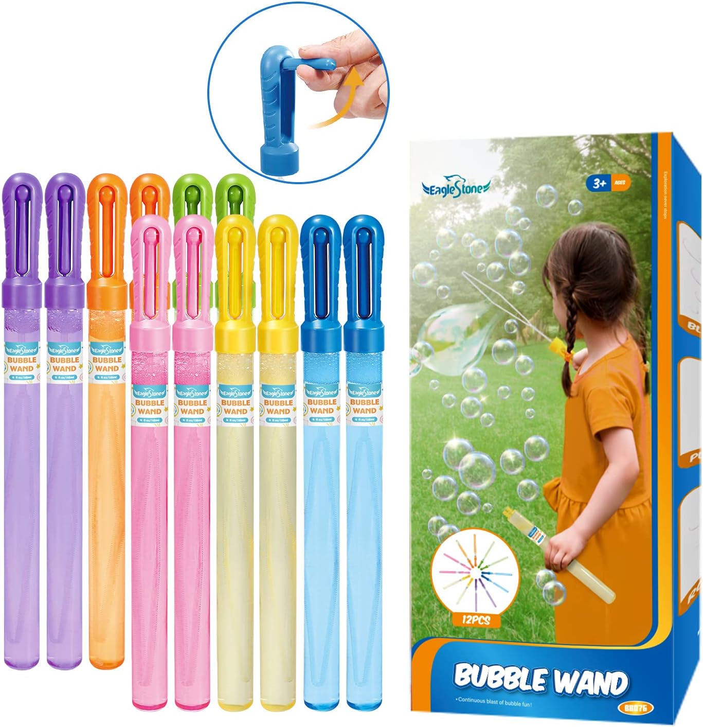 EagleStone Big Bubble Wand, 12 Pack 14" Bubble Maker with 48 OZ Bubble Solution,Giant Bubble Wands for Kids Outdoor & Indoor Activity, Bubbles Party Favors Supplies,Value Pack of Summer Toy