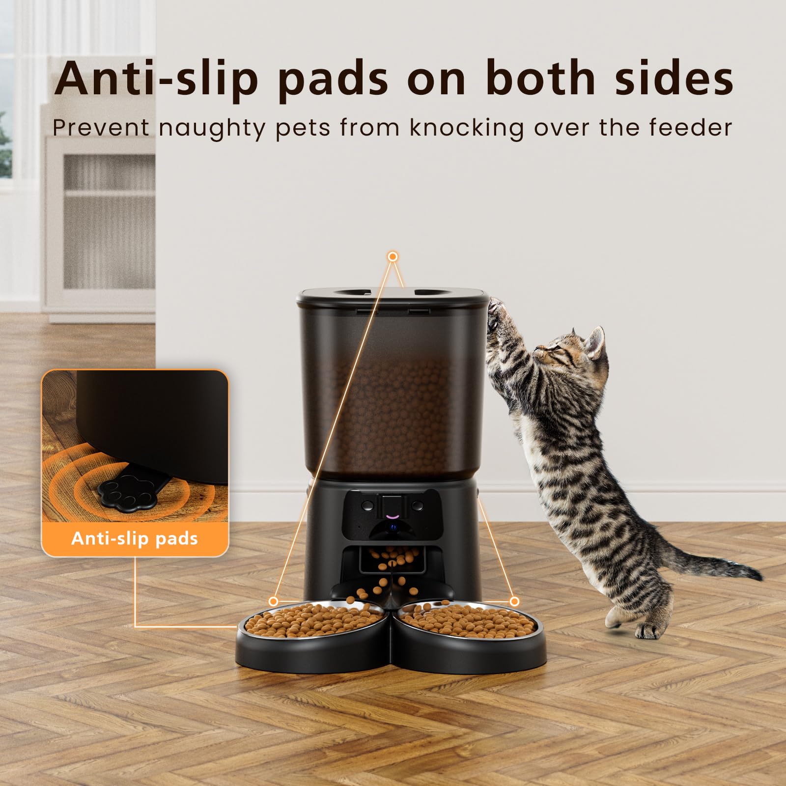 Automatic Cat Feeder with Camera for 2 Cats, 6L WiFi Smart Pet Feeder with APP Control, 1080P HD Video, Voice Call, Motion Detection, Dual Power Supply, for Dogs Cats, Small-Pet, Black - image 4