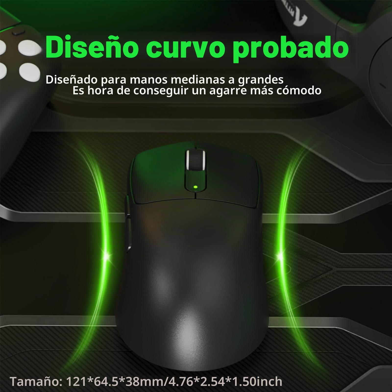 ATTACK SHARK V5 Ratón Gaming Inalámbrico, 53g, Microinterruptor Óptico, Nordic52840, PAW3950MAX, Receptor LED 8KHz, 20000FPS, 42K dpi, BT/2.4G/Wired, 500mAh, Manos Medianas-Grandes (Negro)