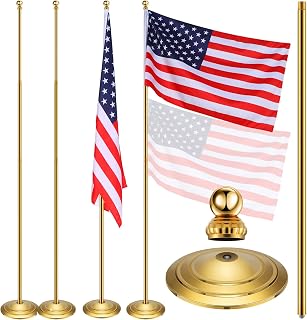 Threan 2-Pack Indoor Telescoping Flagpole with Gold Ball Top & Sturdy Base - Adjustable 3.6-8.53ft Stainless Steel for Home Office Decor