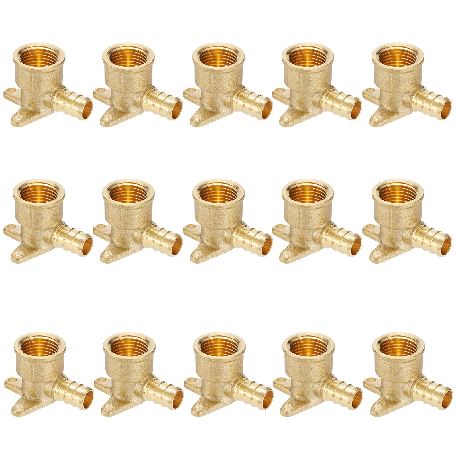 (15 Pack) Lidertik 1/2 Drop Ear Elbow PEX Adapter, 1/2" PEX-B F1807 to 1/2" NPT Female Threaded Adapter Brass