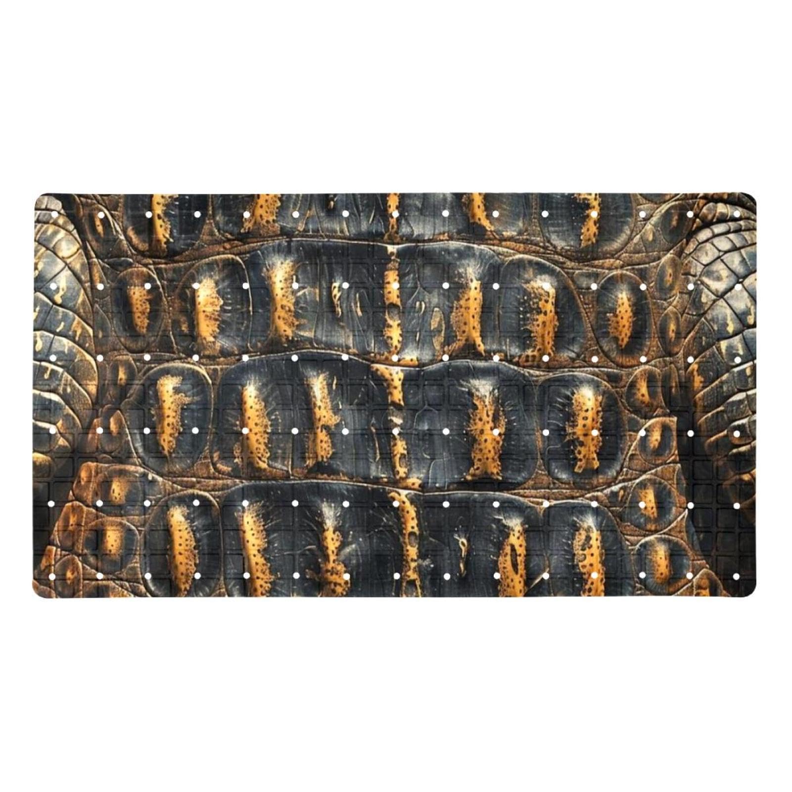 Alfombrilla rectangular con patrón de cocodrilo marrón y ventosas para bañera 1