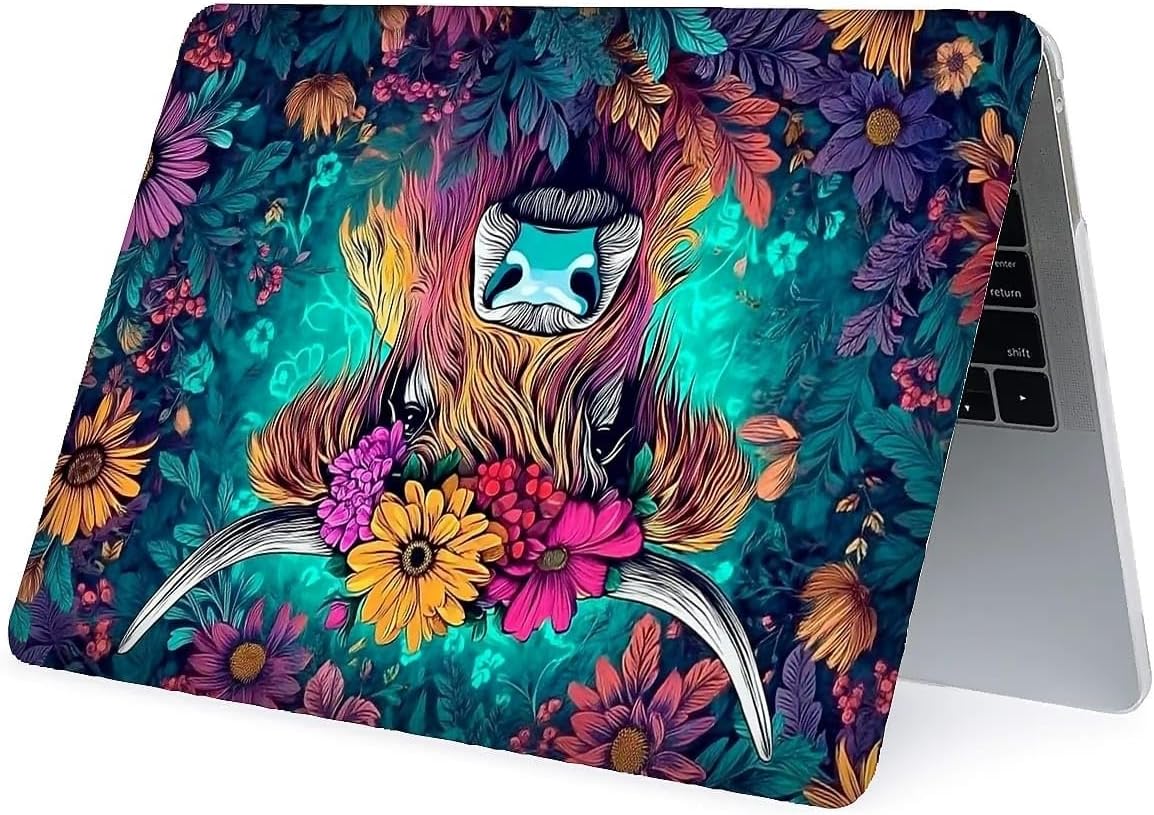 Compatible with MacBook Air 15 Inch Case 2023 M2 Chip Model A2941, Plastic Hard Shell Case for Mac Air 15 with Touch ID (2023) - Flower Highland Cattle