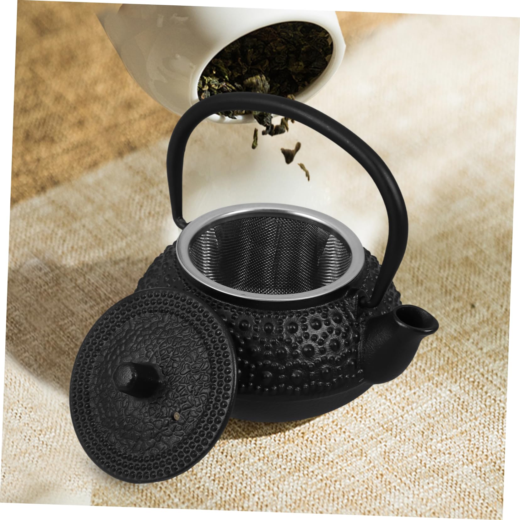 Tetera de Hierro Fundido Negra de 0, 3 L con Infusor | Apta para Estufa, Diseño Simple y Elegante, Estructura Estable y Robusta