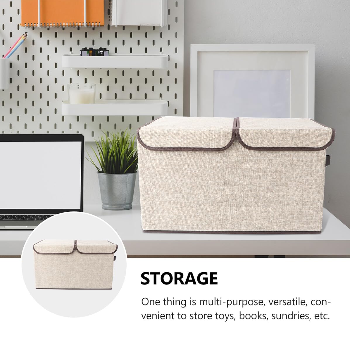 Uonlytech Caja de Almacenaje Plegable de Algodón y Lino con Doble Tapa y Asas Cesta para Armario Organizador Resistente y Apilable para Ropa y Hogar