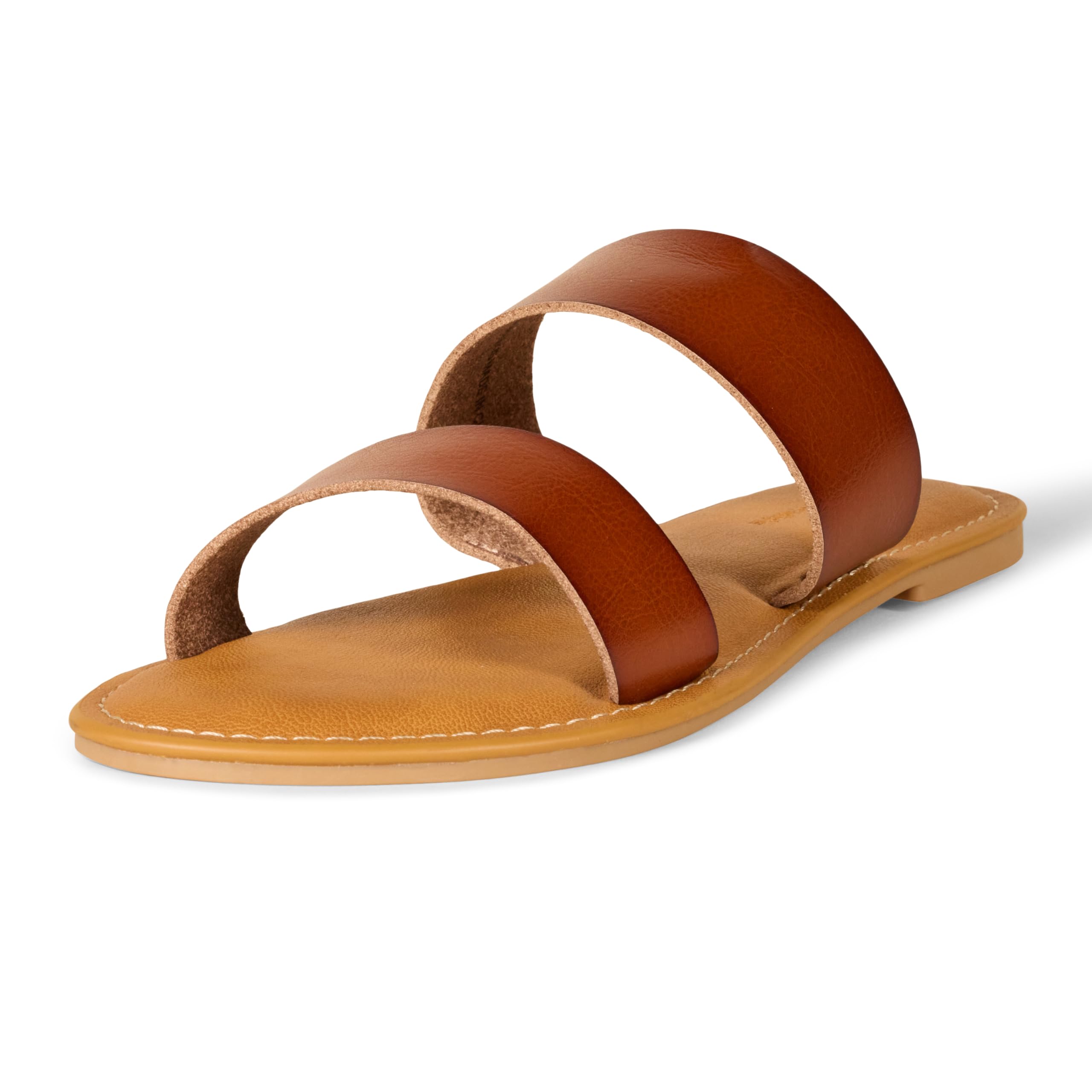 Amazon Essentials Women's Two Band Slip On Open Toe Sandal, Tan, 9.5