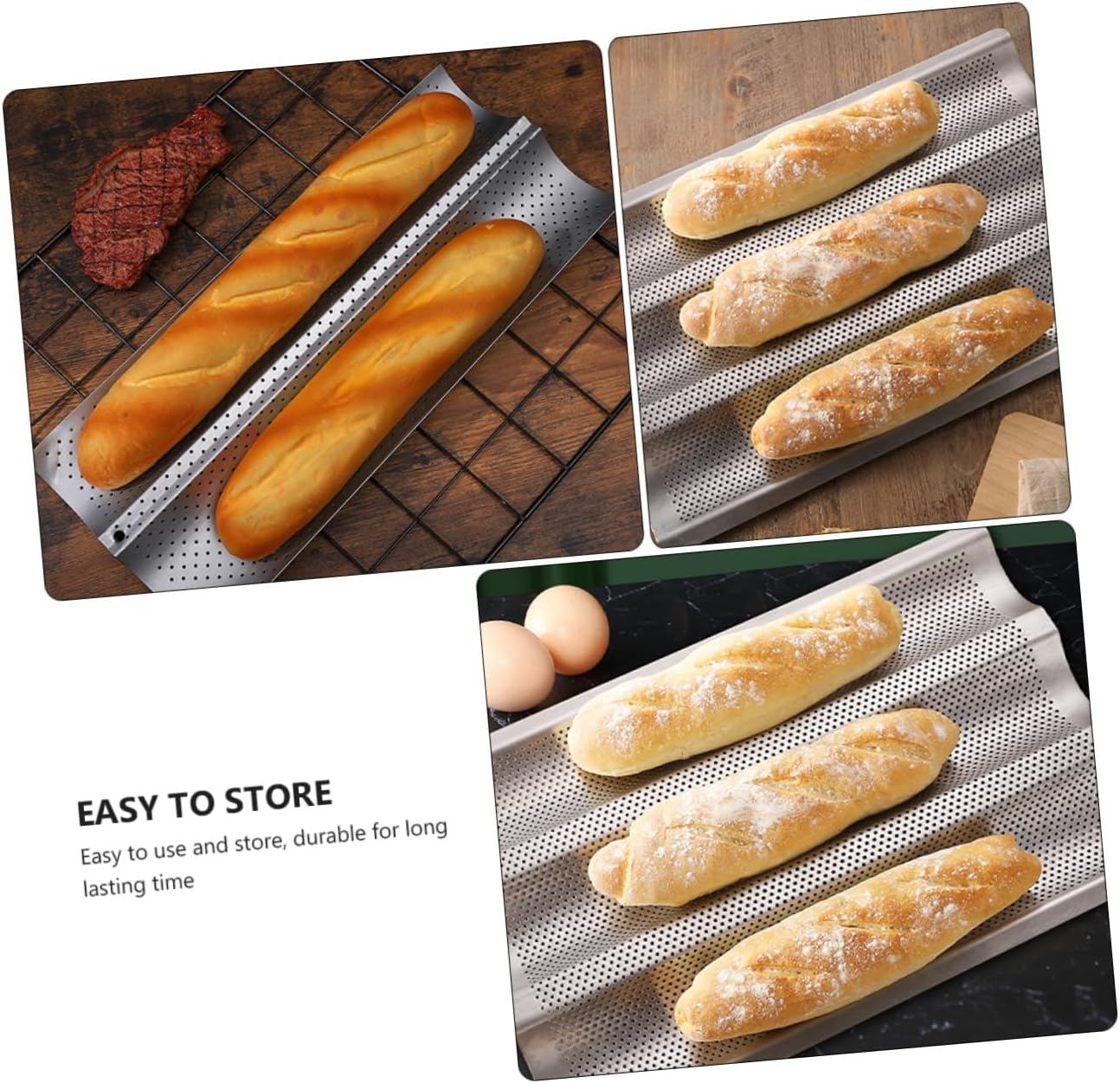 ABOOFAN 2Pcs Non Stick Wave Baguette Baking Tray Silver for French Bread Heavy Duty Kitchen Supplies for Home Bakery Use Easy Clean