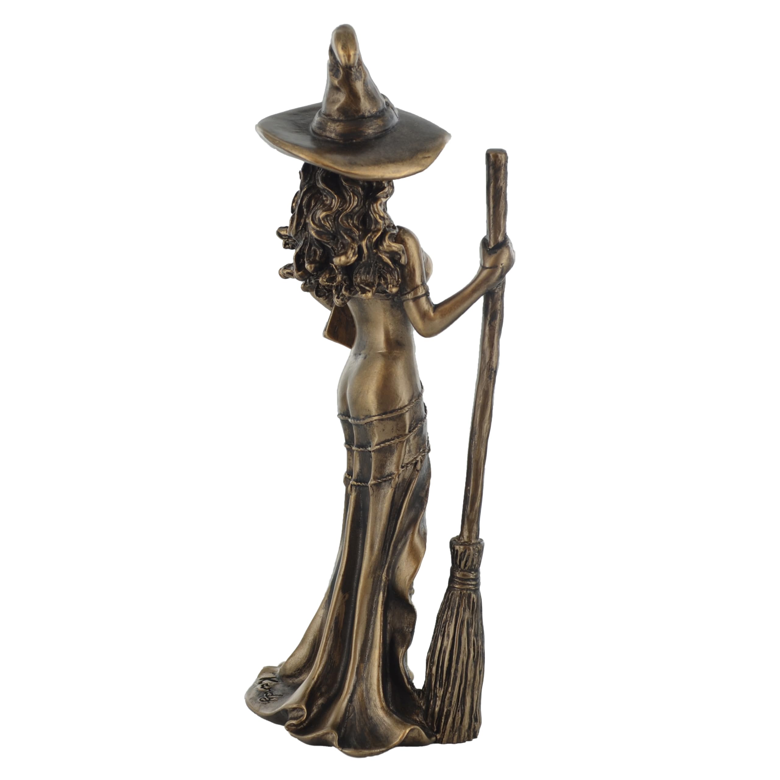 Figura decorativa de bronce con diseño de bruja y gato negro