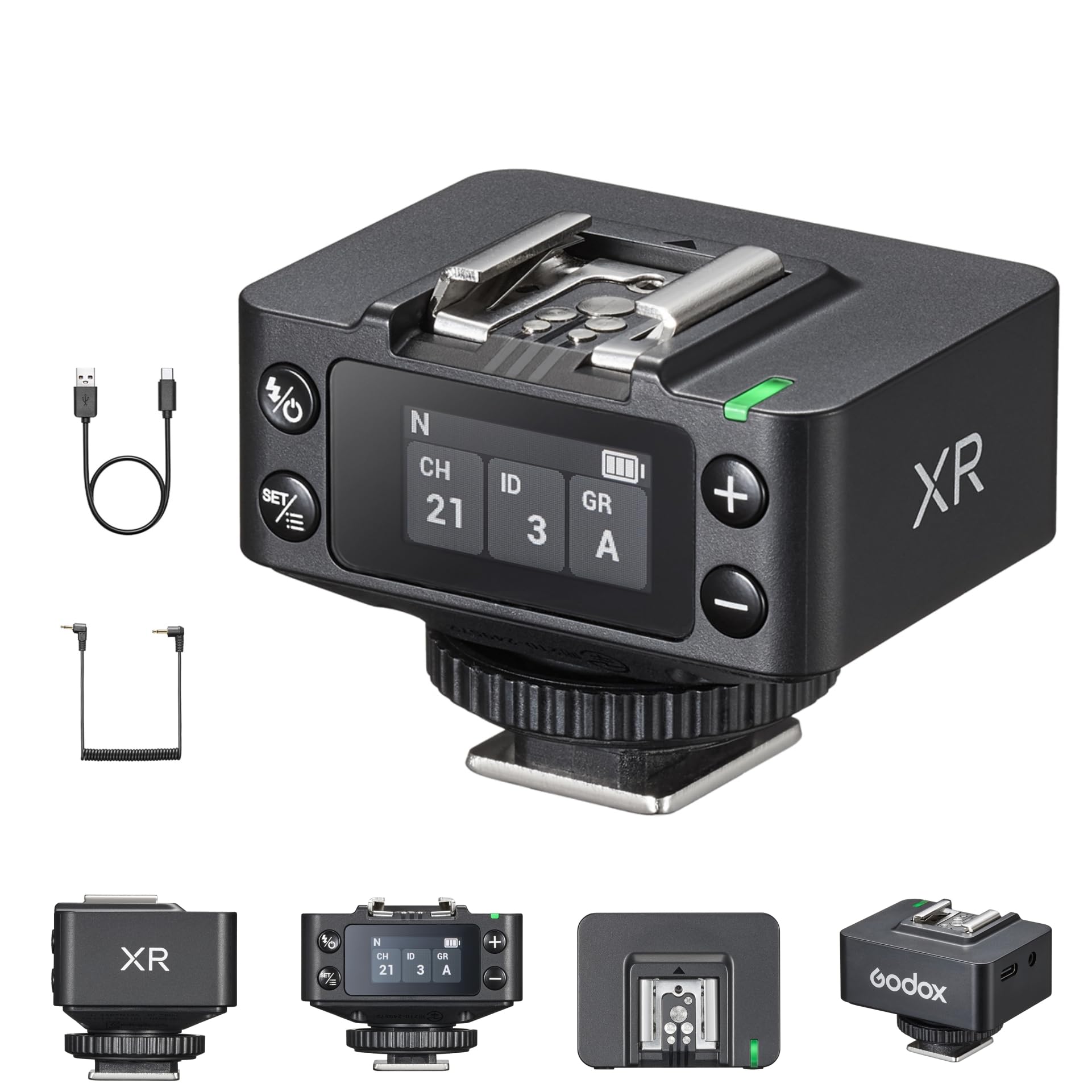 Godox XR Ricevitore flash TTL, portata 100 m, ricevitore radio con batteria integrata da 1270 mAh, cavo di sincronizzazione e cavo USB-C, compatibile con il trigger Godox X3/X3Pro per Canon e Nikon