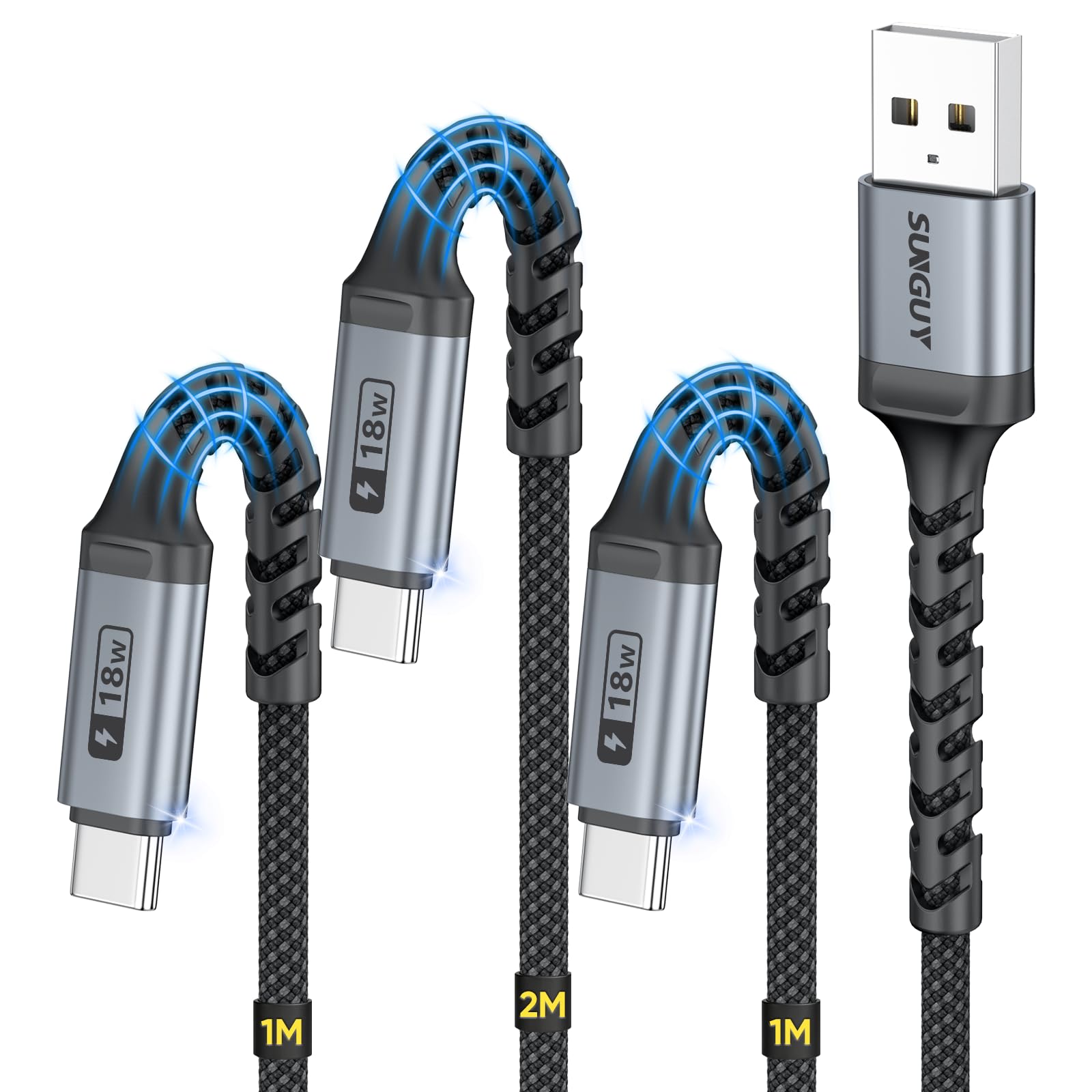 SUNGUY USB C ケーブル 3本セット【1M+1M+2M】超耐久曲げ保護…