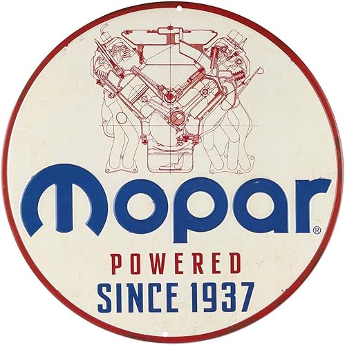 Mopar Powered Since 1937 - Letrero redondo de metal en relieve, letrero vintage de Mopar para garaje o cueva de hombre