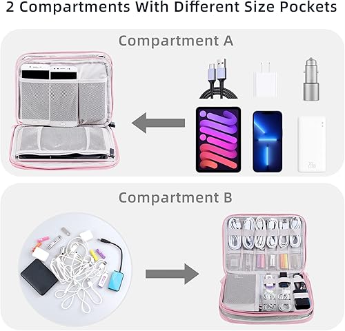 Miniatura 2 de CNPOP Organizador de electrónica, bolsa organizadora de cables de viaje, resistente al agua, doble capa para cable, cable, iPhone, iPad Mini, regalo