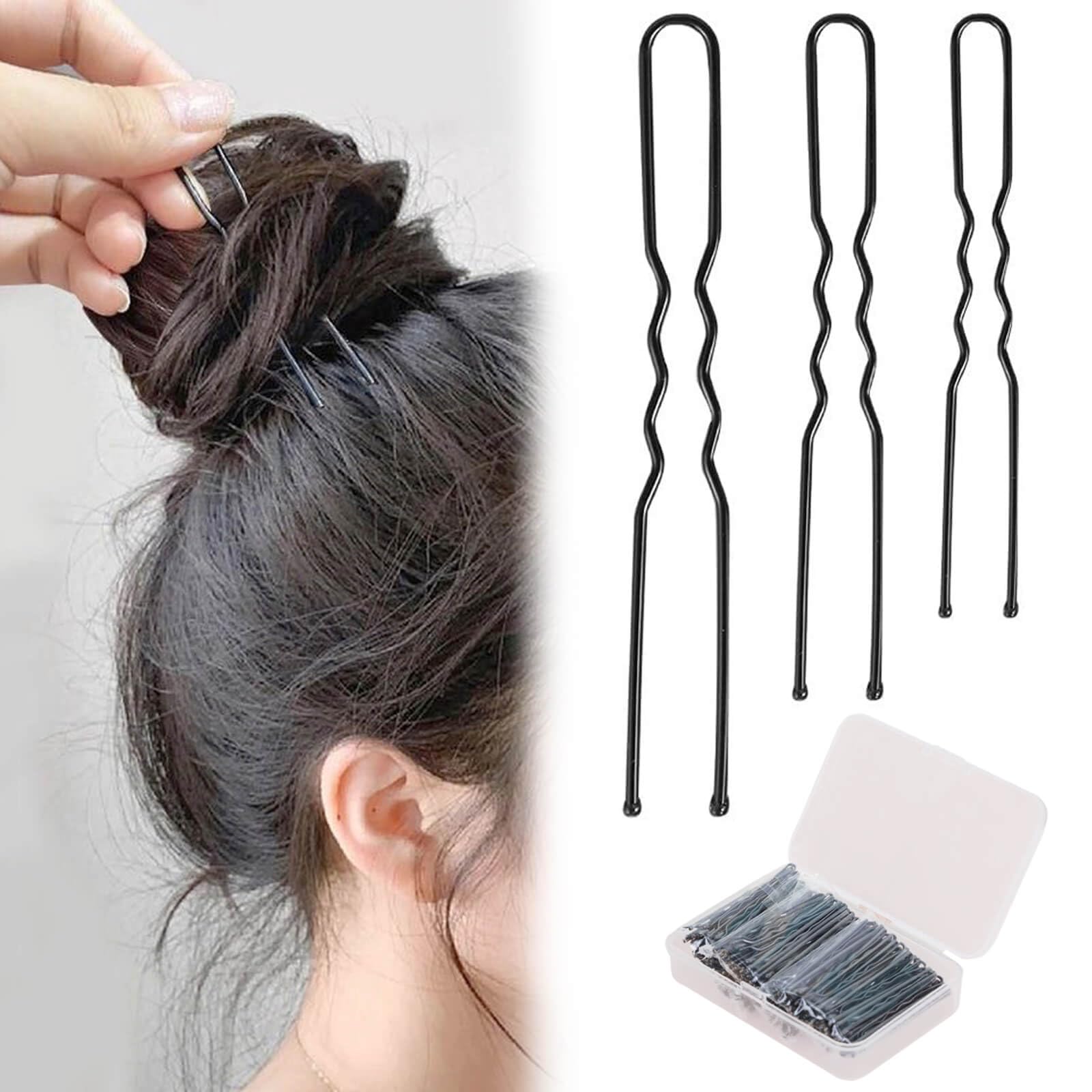 ヘアピン Uピン 5cm 6cm 7cm 150本入 黒 収納ケース付き シンプル ヘアクリップ ヘアアクセサリー 髪束ね 段付き 子供用 看護師 バレエ 髪飾り 結婚式 成人式 卒業式 入学式 発表会 お祝い用
