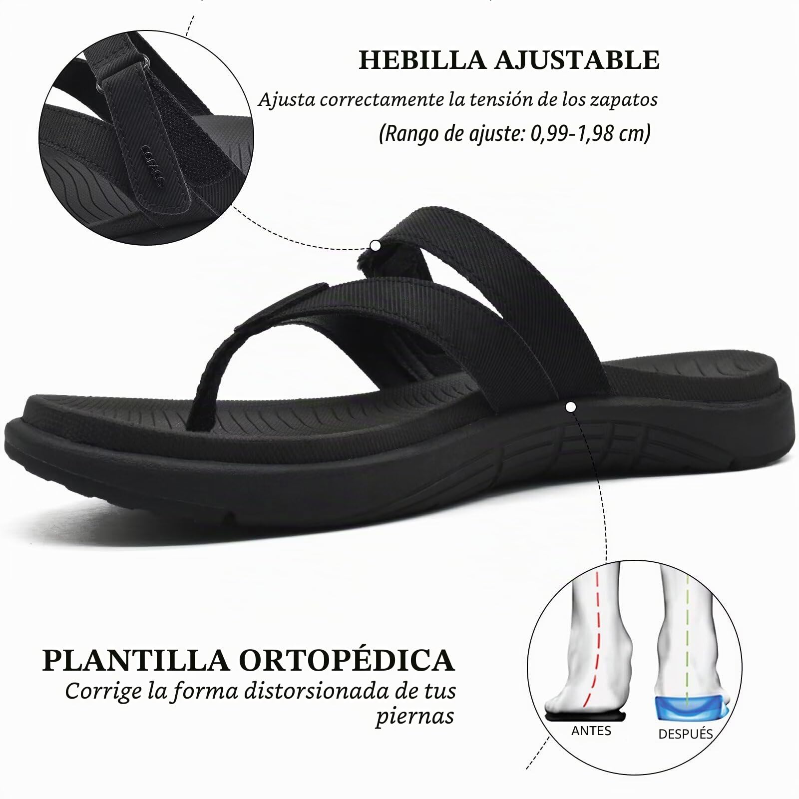COFACE Chanclas Mujer Moda Ortopedicas Sandalias de Dedo Cuero Verano Playa Antideslizante