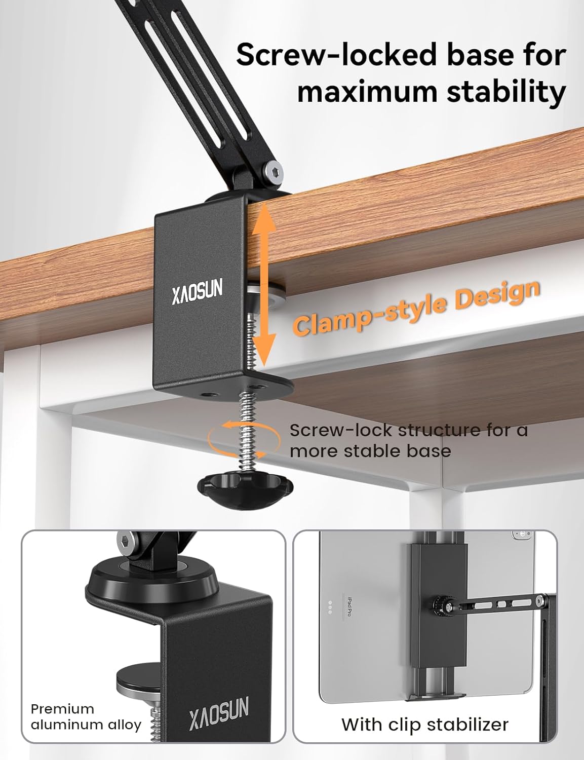 XAOSUN Tablet Stand Holder Adjustable, Aluminum Magnetic ipad Stand for Desk, Foldable Tablet Holder Mount 360°Rotation Compatible with iPad, iPhone, Portable Monitor, Kindle Galaxy Tab and More