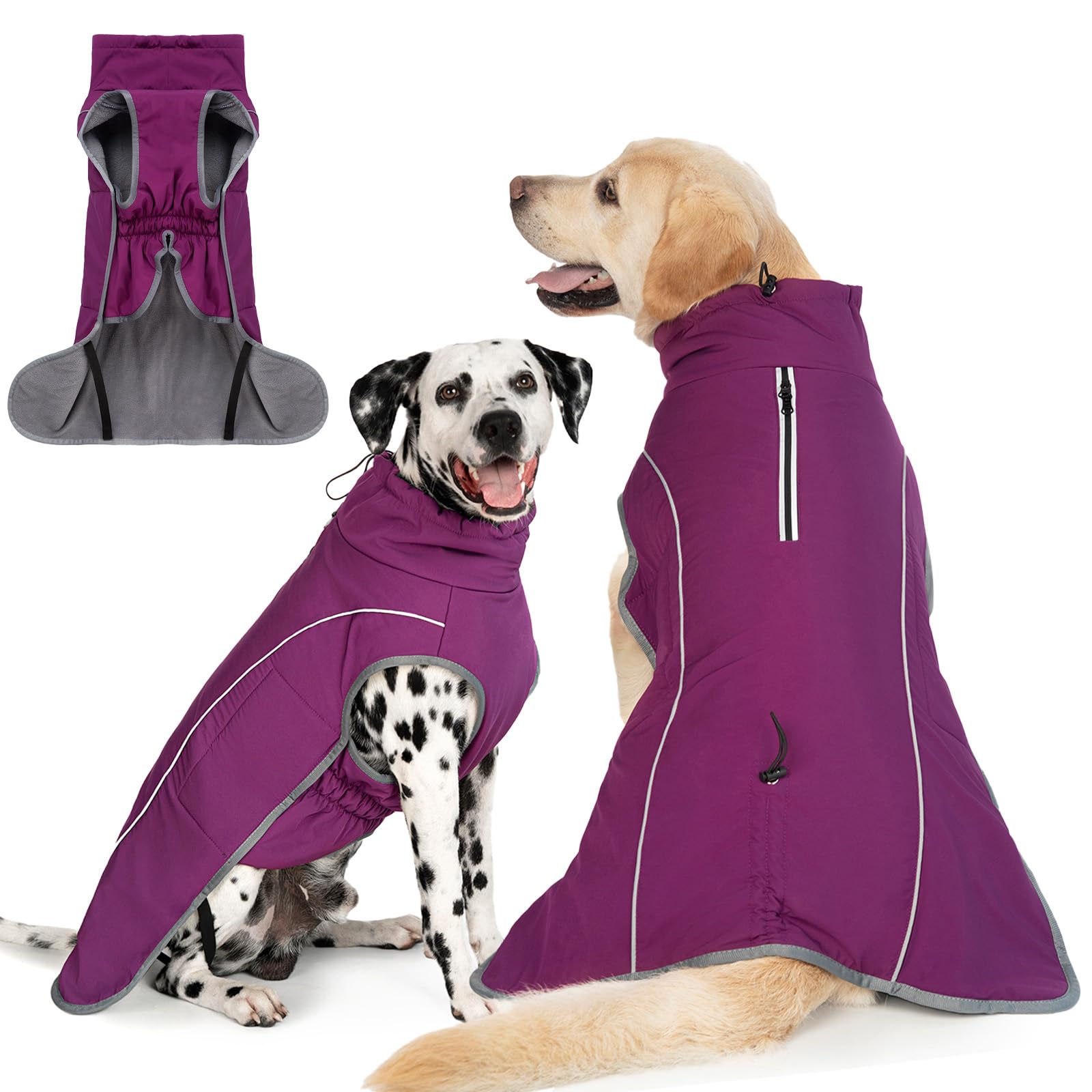 Cyponpy Dog Jacket Waterproof Dog Coat Fleece Lined Dogs Coats Waterproof Reflective with Zip for Harness Warm Coats with Underbelly Adjustable Winter Jacket Warm Raincoat for Small Medium Large Dogs