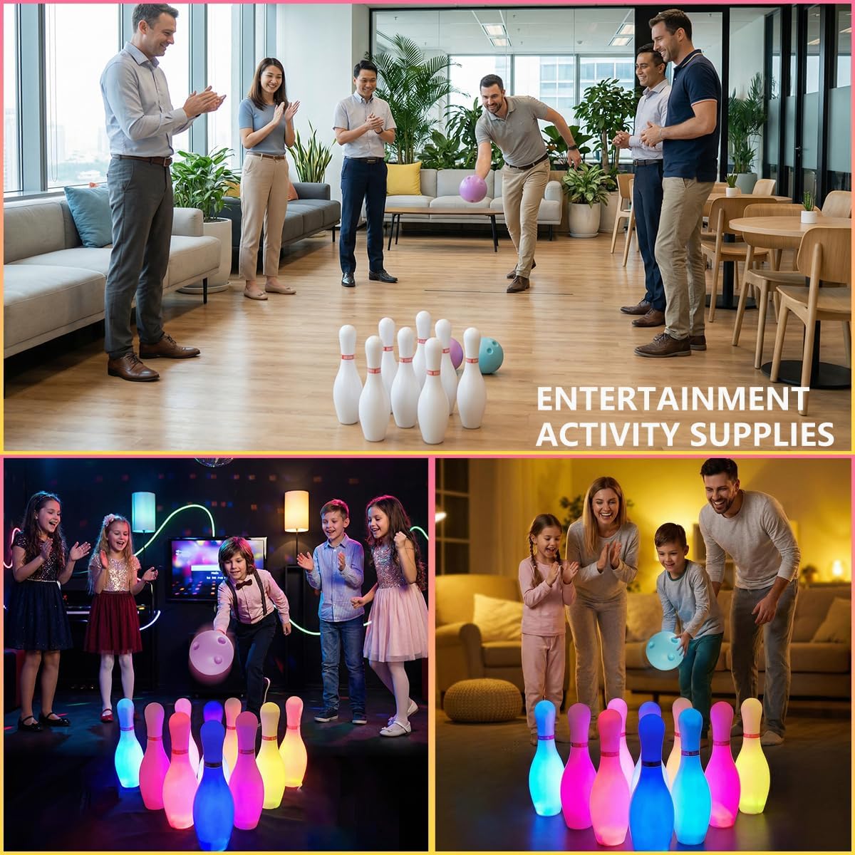 OceanWings Kids Light up Bowling Ball Toys Set,Bowling Pins Toy Game with 10 Pins & 2 Balls Fun Sports Games for Grandkids Kids Toddler Indoor & Outdoor Boys Girls Children 3 4 5 6 Years