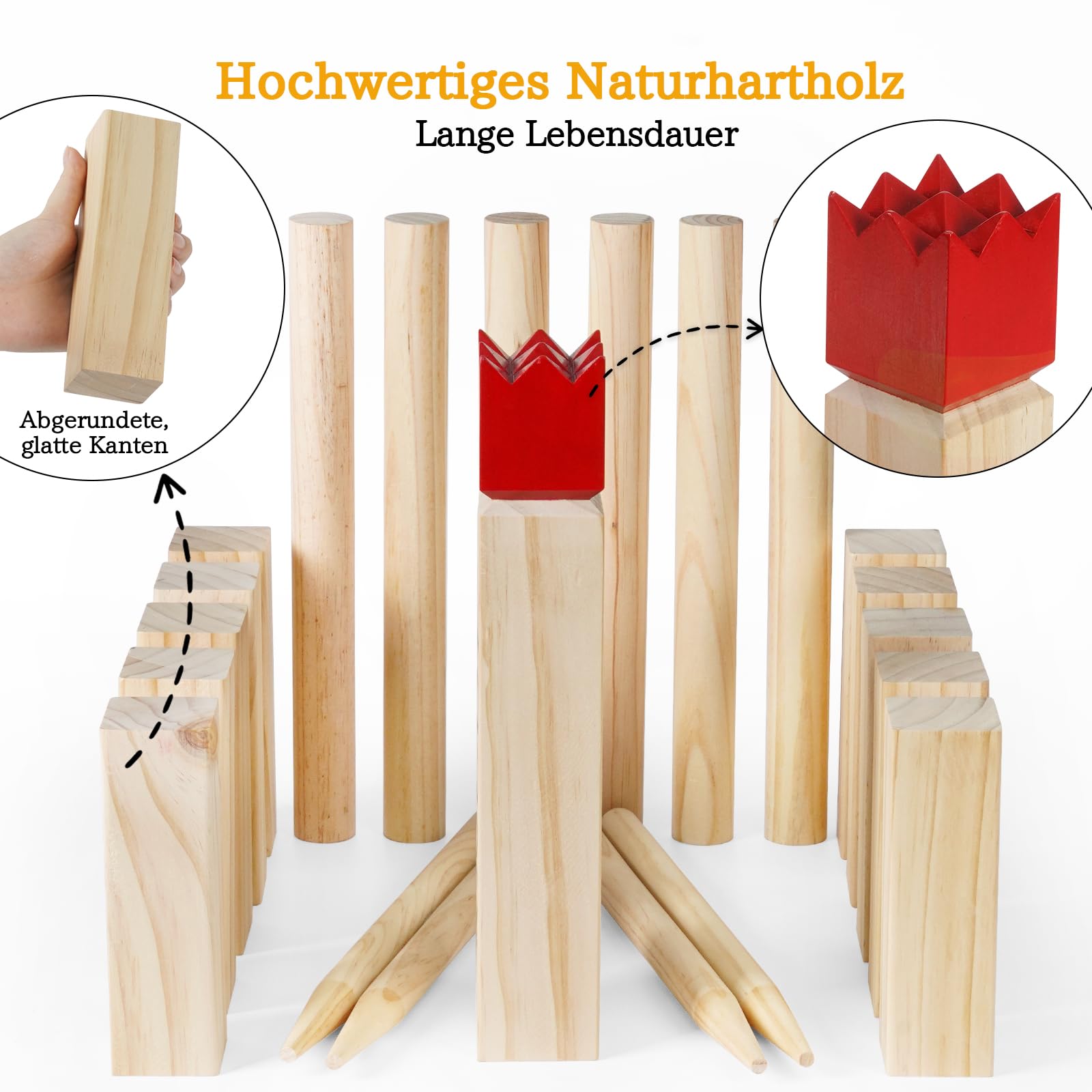 Kubb Wikinger Wurfspiel Groß - Original 5 Kubb Outdoor Spiele - Schwedenschach aus massiv Holz - mit Tasche & Spielanleitung - Holzspiel für Wiesen, Strände und Gärten