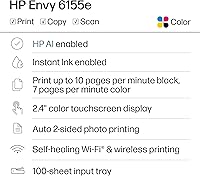 Vista 3 de HP Envy 6155e Impresora inalámbrica todo en uno de inyección de tinta a color, Portobello, Imprimir, escanear, copiar, Impresión dúplex Ideal