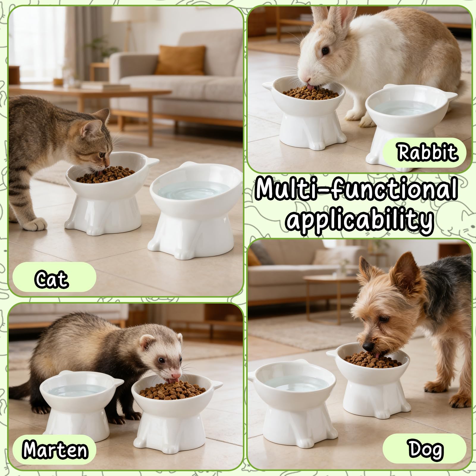 2 Pezzi Ciotole per Gatti Rialzate e Inclinate, Ciotola Acqua Gatto Inclinata di 15°,facile da Pulire,Base Stabile, Adatta a Gatti e Cani di Piccola Taglia(Bianco)