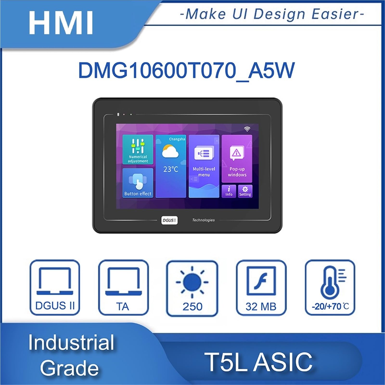 HMI touchscreen Modulo LCD da 7 pollici Pannello tattile HMI industriale 1024 * 600 con display TFT UART con schermo IPS Shell(Resistive touch)