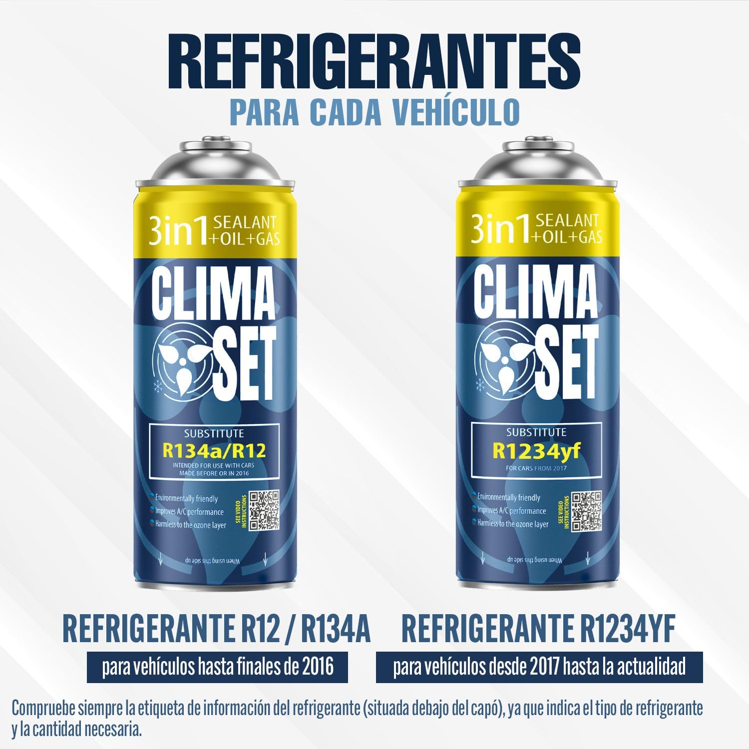 CLIMASET - 3en1 R 1234yf Recarga de Aire Acondicionado, Aceite, Sellador de Fugas, Manguera Y Adaptador - Kit de Recarga de Gas para Aire Acondicionado para Automóviles
