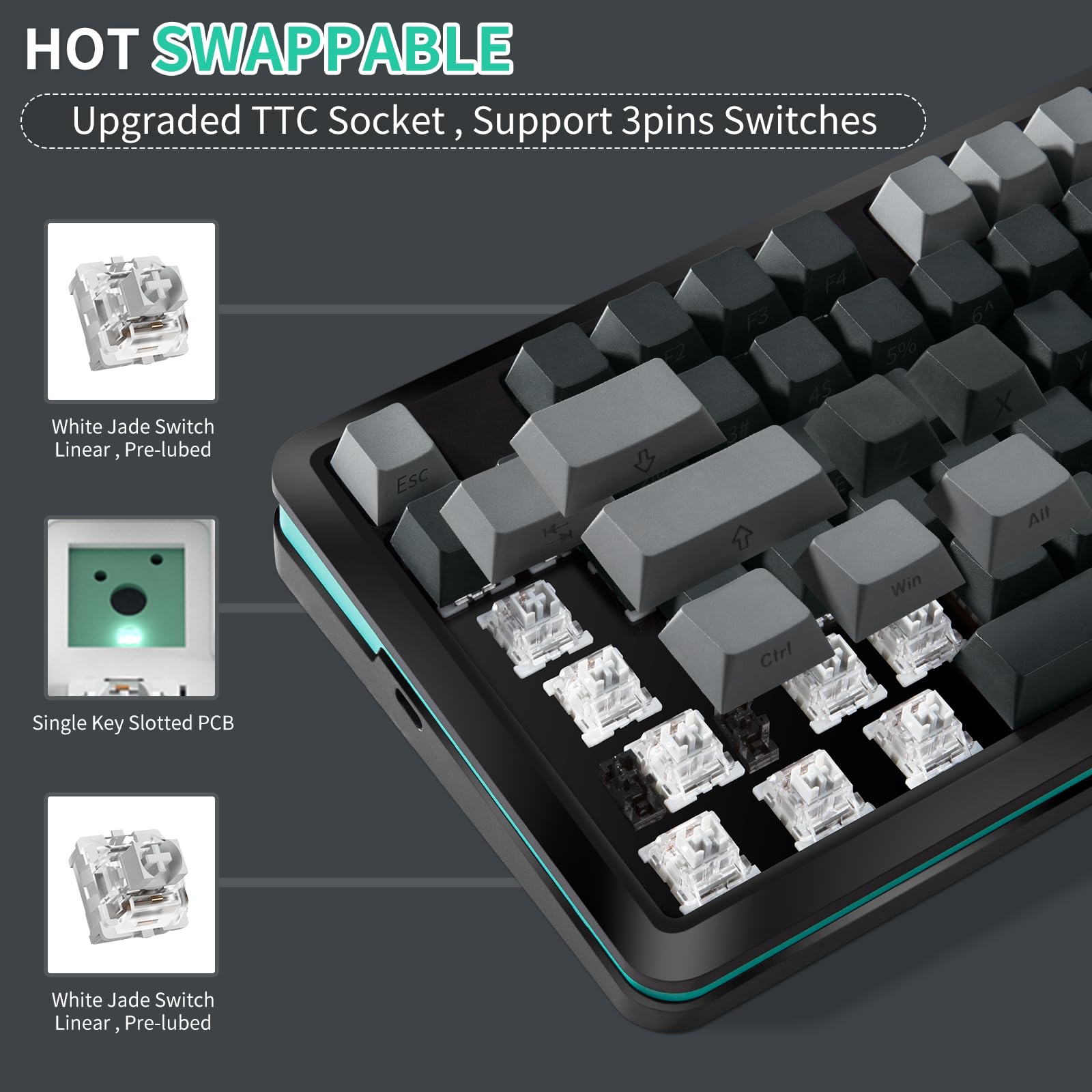 Amazon | 75%メカニカルキーボード、側面に刻印されたPBTキー Amazon | 75%メカニカルキーボード、側面に刻印されたPBTキー