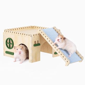 Bucatstate Hamster Climbing Toy, Natural Wooden Ladder Bridge Platform, Easy-Assemble Small Pet Habitat Decor, Safe Chew Wood Hideout, Multi-Style Cage Accessories for Dwarf Hamsters, Gerbils & Mice