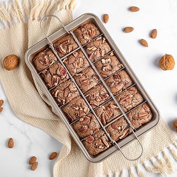 1 Piece Brownie Pan with Dividers Solid Bottom Brownie 18 Pre-Cut Rectangular Cake Pans Nonstick Cake Mold Tray for Baking Bread Cookie Thickened Baking Tools Set - Brown
