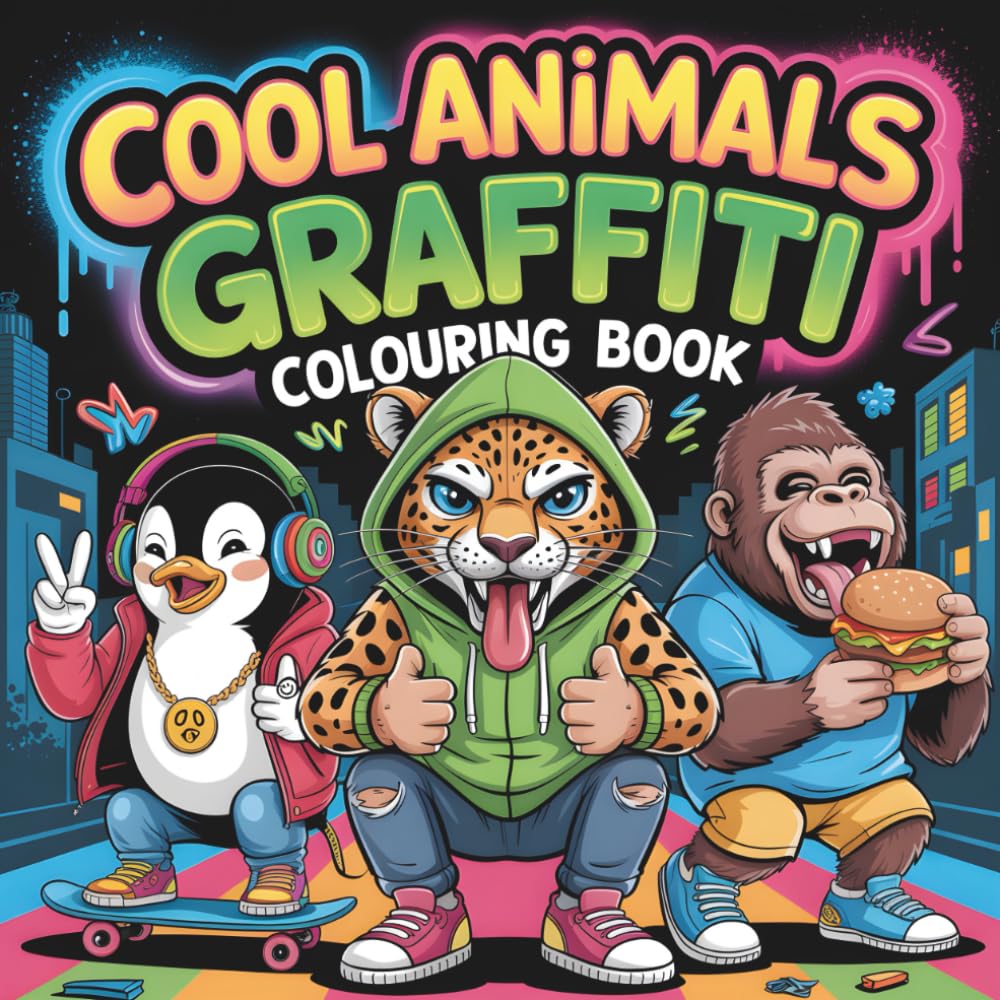Cool Animals Graffiti Colouring Book: For Children Ages 6+: 50 Fun Colouring Pages with Animals and Bold Street Art Lettering – perfect for Creativity and Relaxation