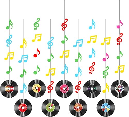 9 discos para decoración de pared, decoración de fiesta de rock and roll, decoraciones de fiesta temática musical, decoración de habitación de los