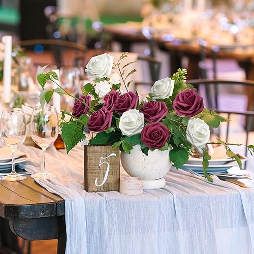 Miniatura 4 de JOYLEX Rosas artificiales realistas, 50 piezas de rosas falsas con tallo de aspecto real para ramos de boda, centros de mesa, despedida de soltera,