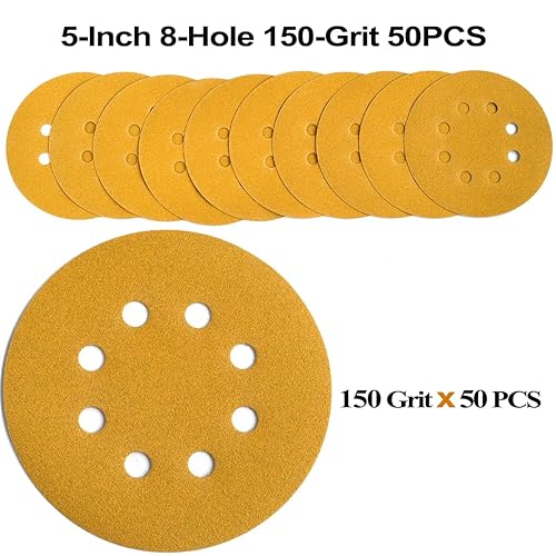 Miniatura 25 de Discos de lija de 5 pulgadas, 8 agujeros, papel de lija de órbita aleatoria de grano 120, paquete de 50