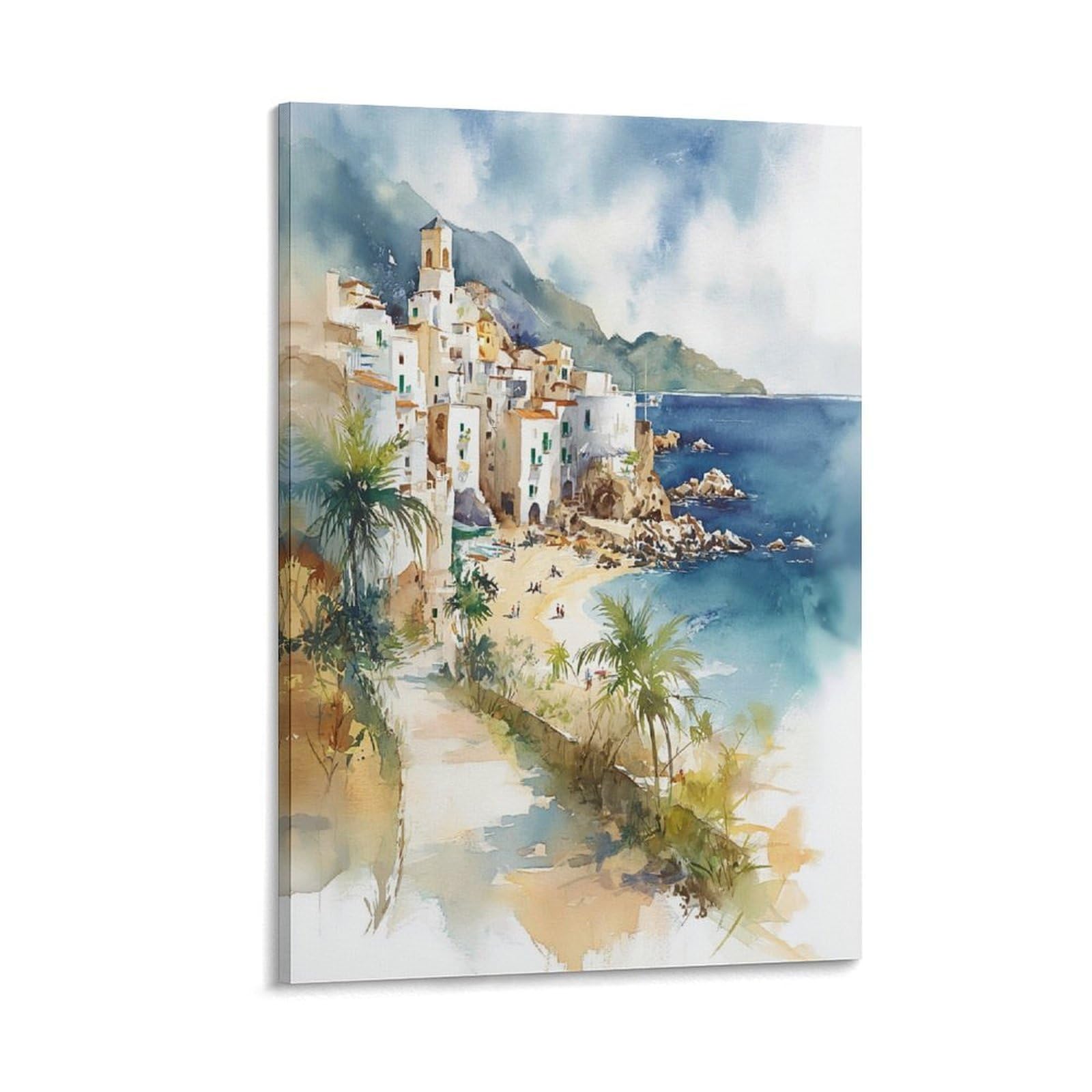 LCYNNH San Juan Puerto Rico Tree 20x30inch(50x75cm) Vintage Travel Poster Watercolor Canvas Art
