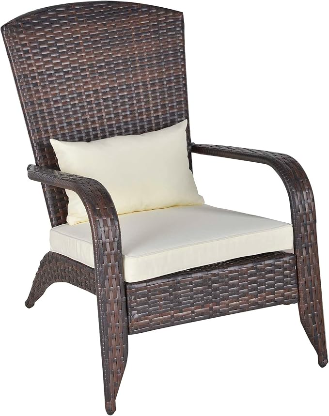 Outsunny Patio Wicker Adirondack Chair, Outdoor PE Rattan Fire Pit