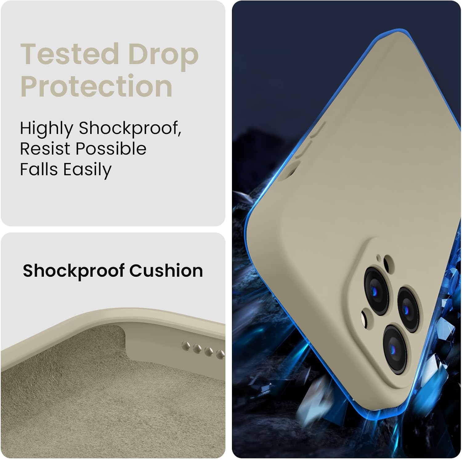  Designed for iPhone 13 Pro Case, 6.1", Khaki | Silicone Upgraded [Camera Protection] Phone Case, with Soft Anti-Scratch Microfiber Lining Inside thumbnail