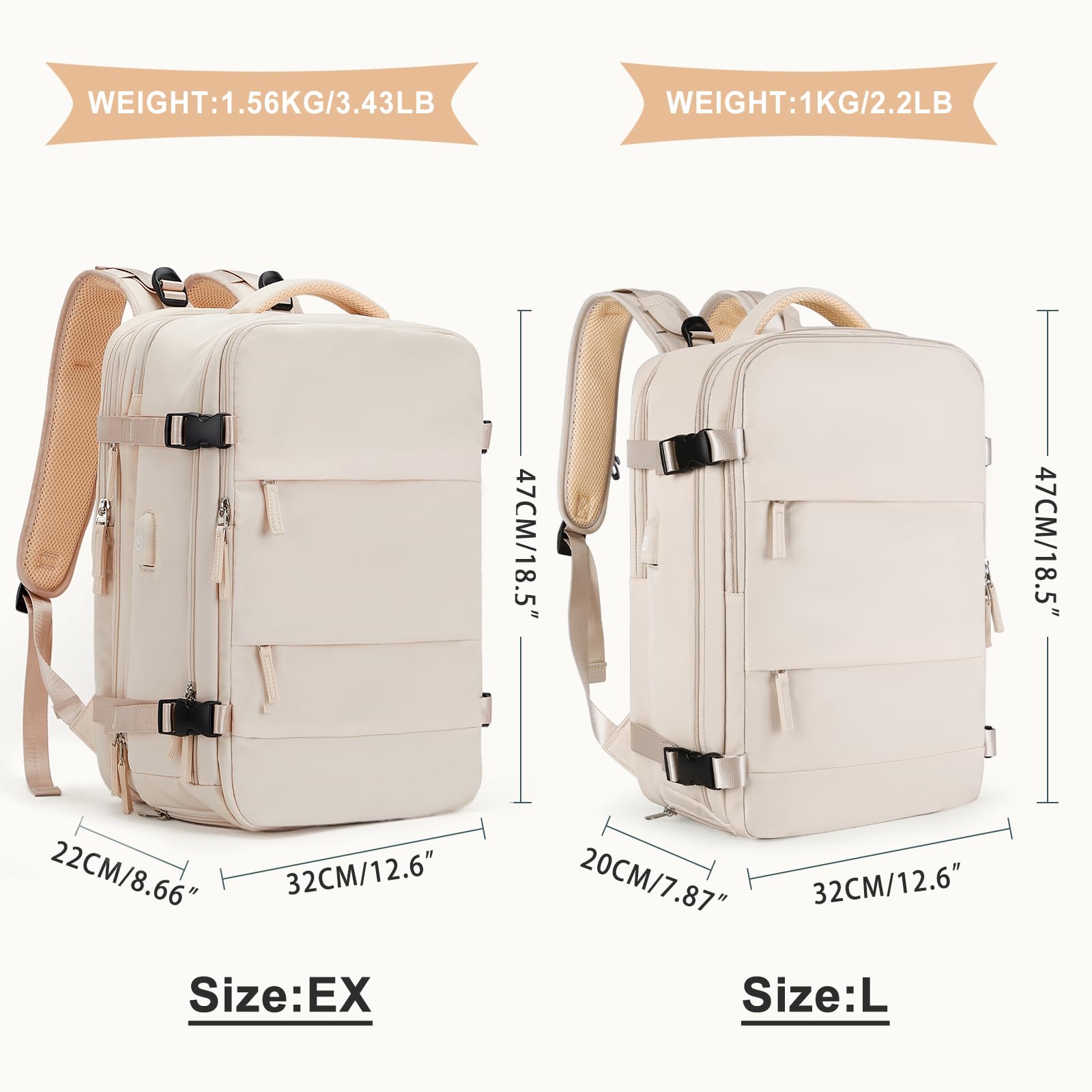 SZLX Zaino da viaggio grande da donna da escursionismo sportivo da esterno impermeabile da scuola casual laptop da 14 pollici con porta di ricarica USB scomparto per scarpe