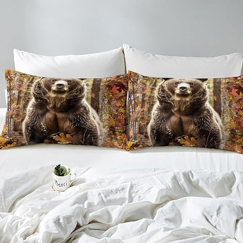 Miniatura 49 de Juego de ropa de cama de caza de ciervos, decoración de granja, pato, reno, oso, animales del bosque, vida silvestre, funda de edredón Queen