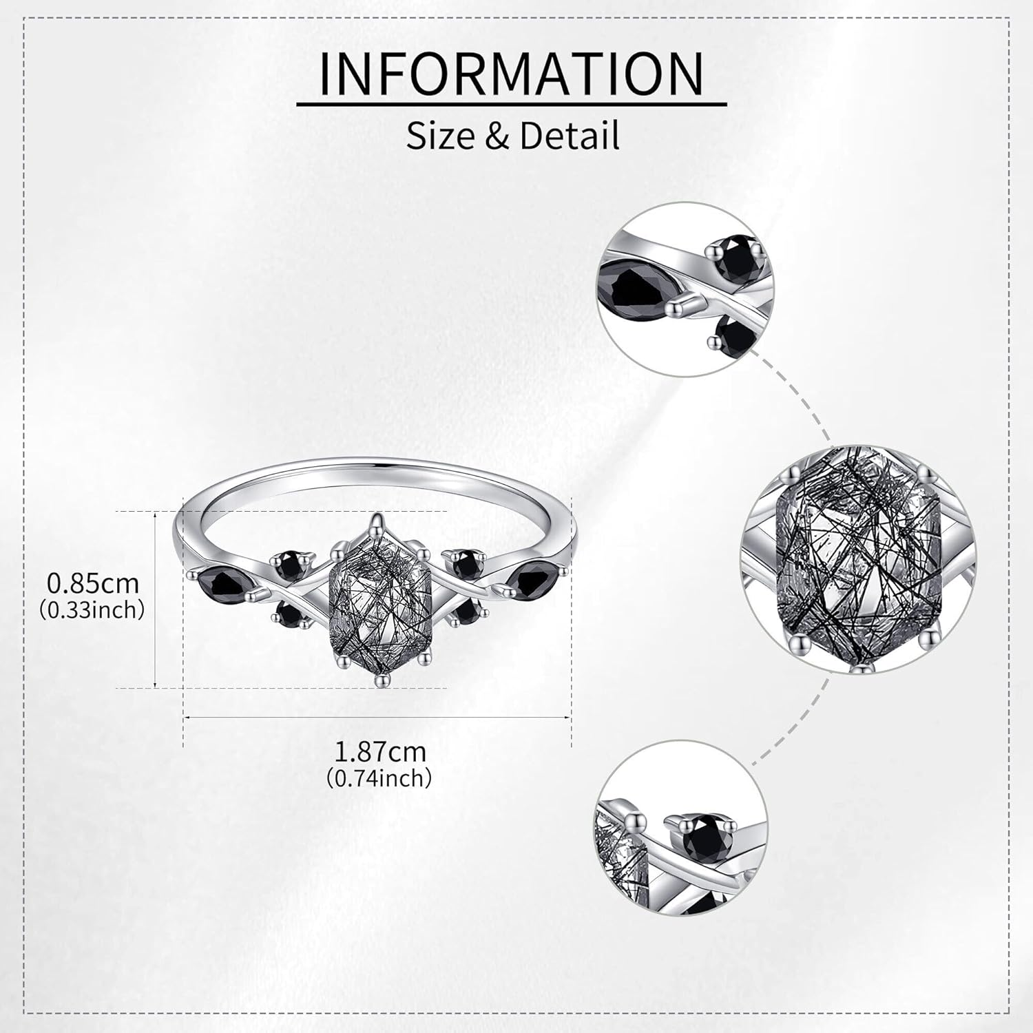 Natural Black Rutilated Quartz Ring Sterling Silver Genuine Rutilated Quartz Jewelry Gift for Women - Image 5