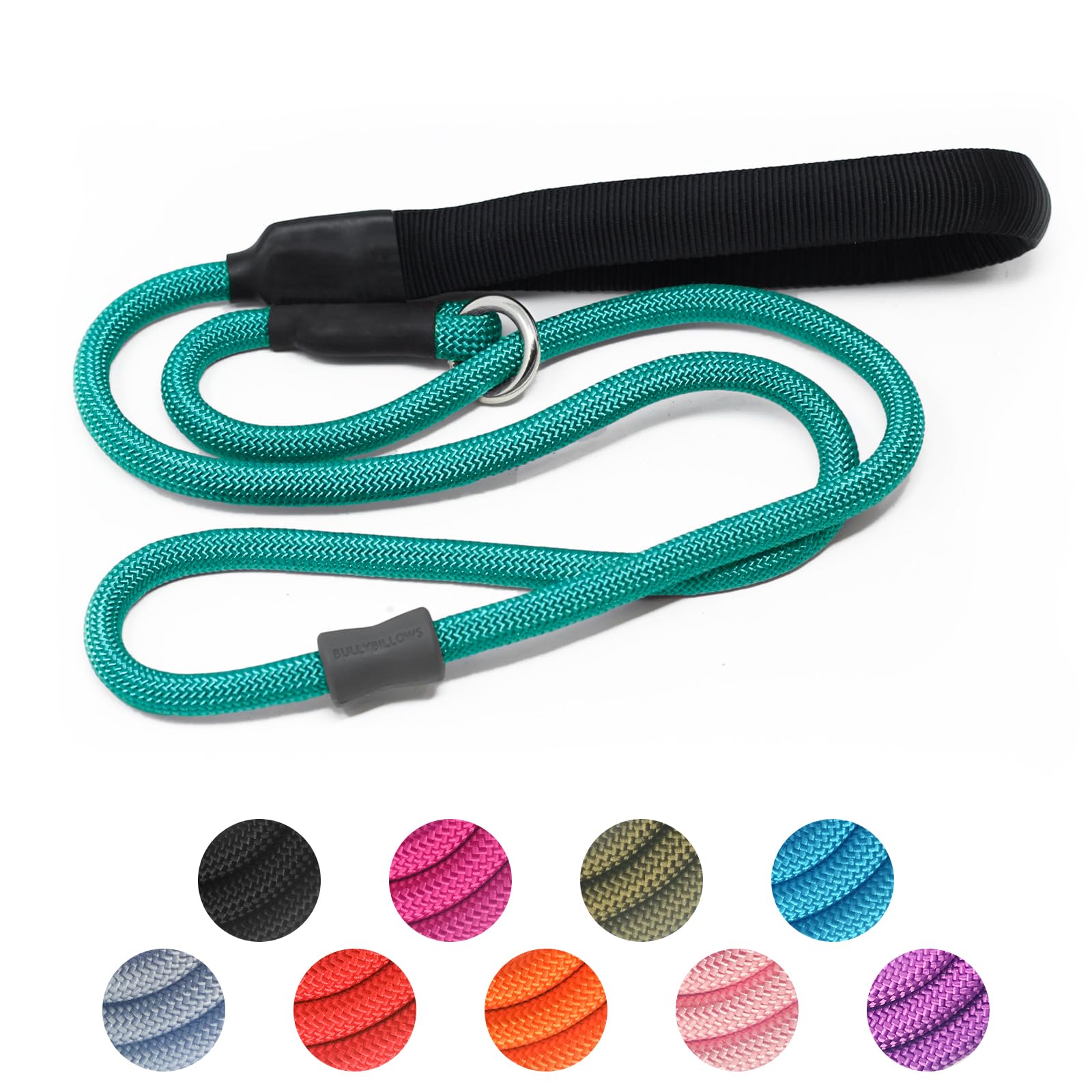 Strong Slip Rope Dog Training Leash (6ft) - Heavy Duty Durable Braided Nylon Lead with Rubber Stopper & Padded Handle - No Pull Walking for Medium