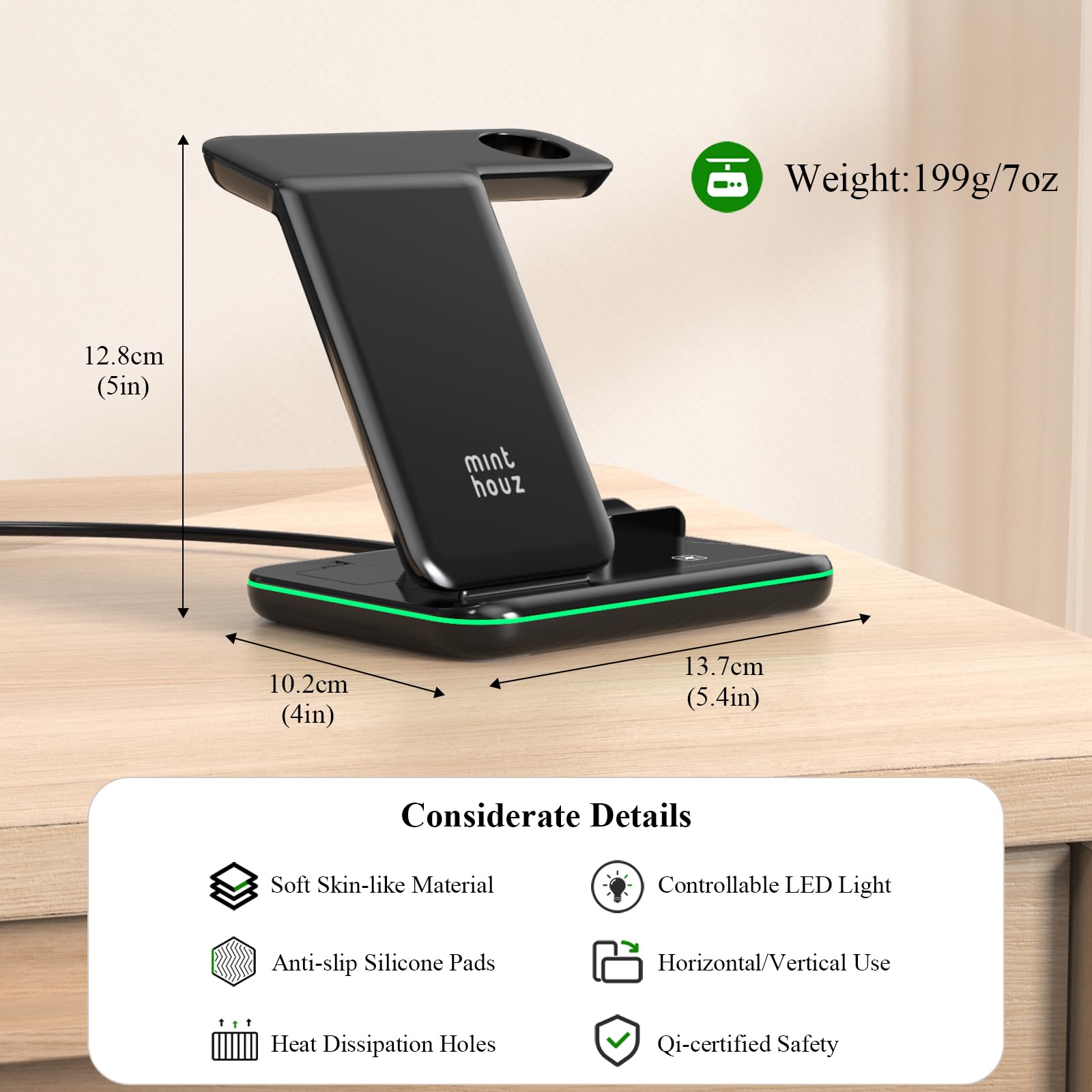 Minthouz Caricabatterie wireless per telefono, stazione di ricarica rapida da 18 W per iWatch (il caricabatterie dell'orologio non è incluso), AirPods, supporto per caricabatterie wireless compatibile