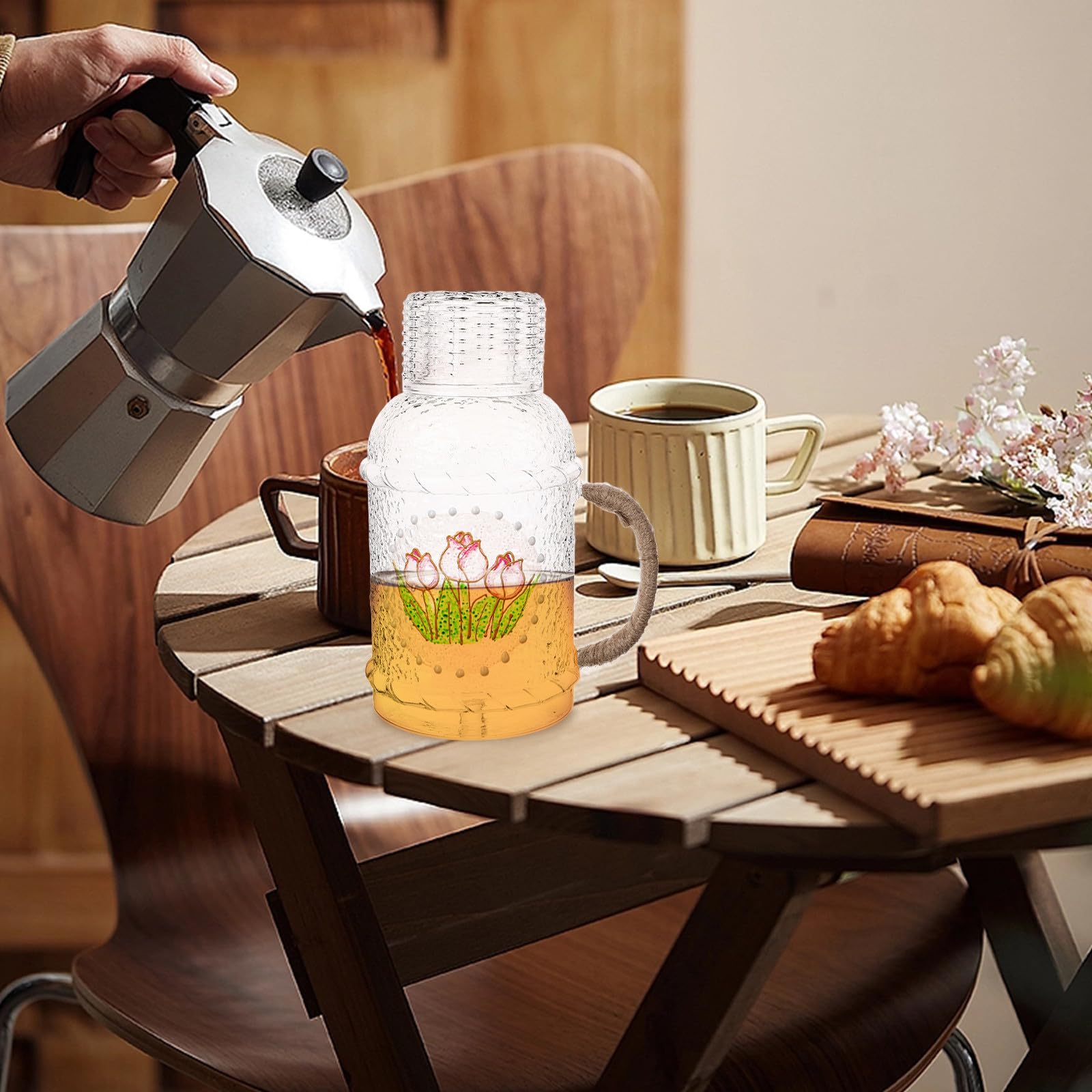 Jarra de Agua de Vidrio 2,2 L Tapa Resistente y Portátil