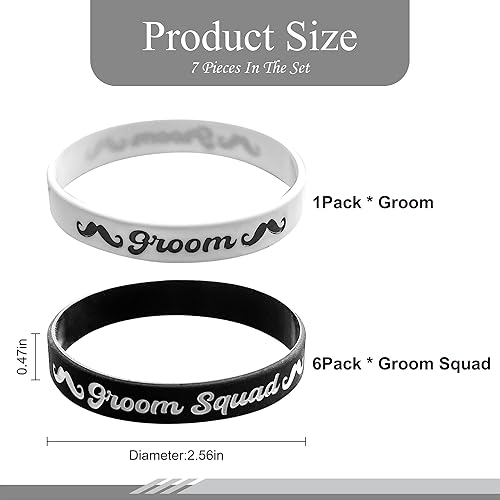 Miniatura 2 de PartyGifts&beyond Pulseras de silicona para regalar a padrinos de boda, 7 unidades, pulseras de goma elásticas para despedida de soltero