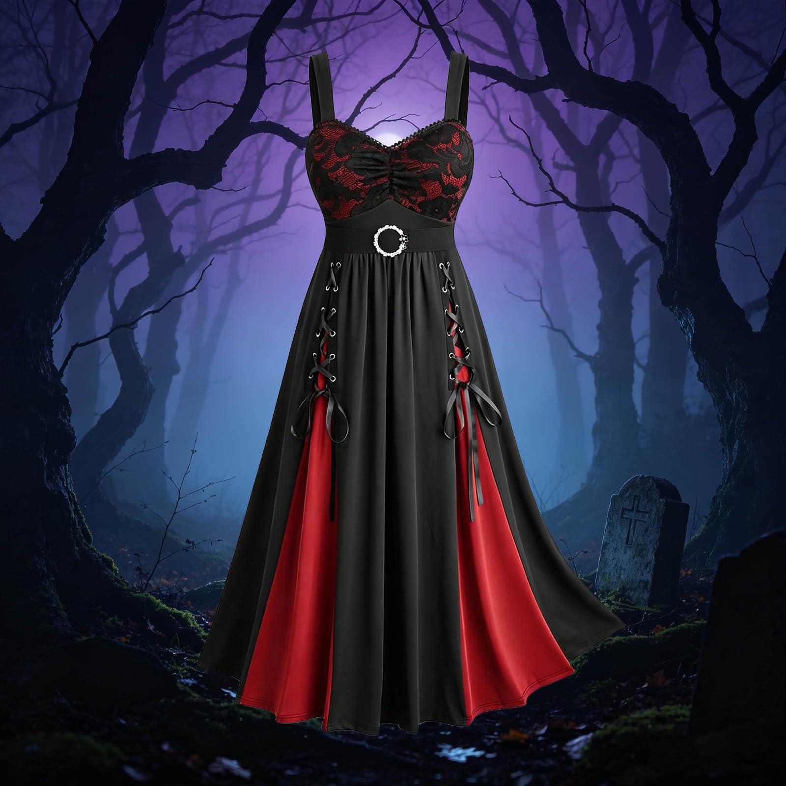 Robe Gothique à Bretelles en Dentelle avec Ceinture Corset, Costume de Cosplay pour Adultes